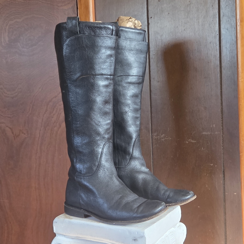 Frye Black Leather Paige Riding Moto Boots